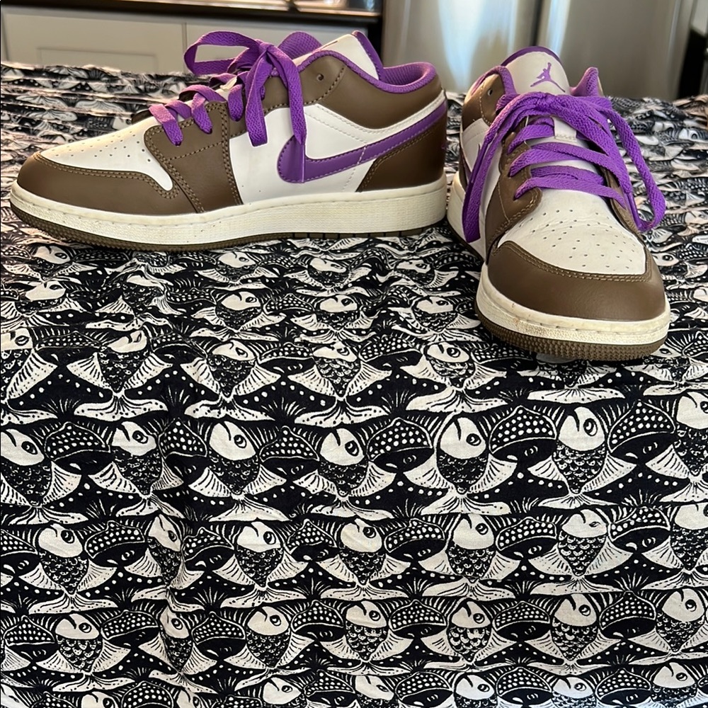 Air Jordan Sneakers with Purple and Brown Accents